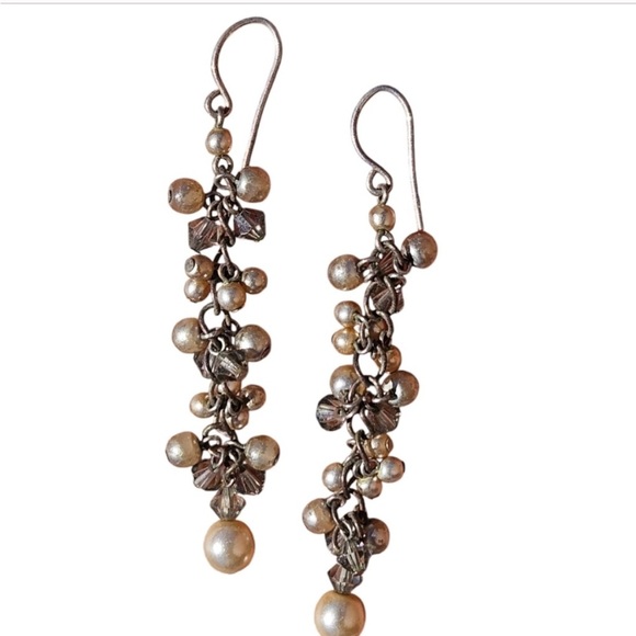 Faux Silver Pearls Dangle Earrings - Picture 3 of 7